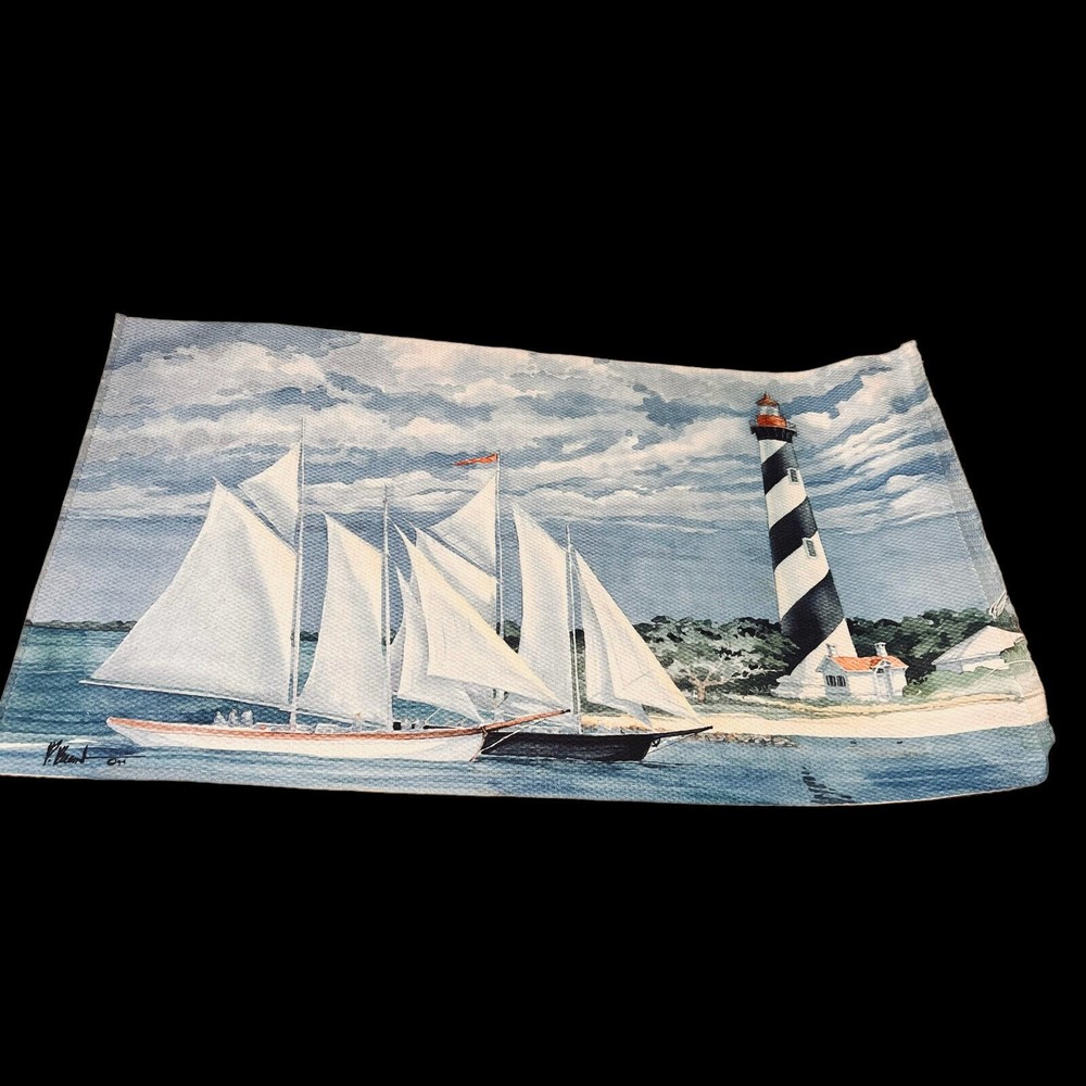Toland Floormats Passing the light by Brent Paul needlepoint art Signed Mat Sea